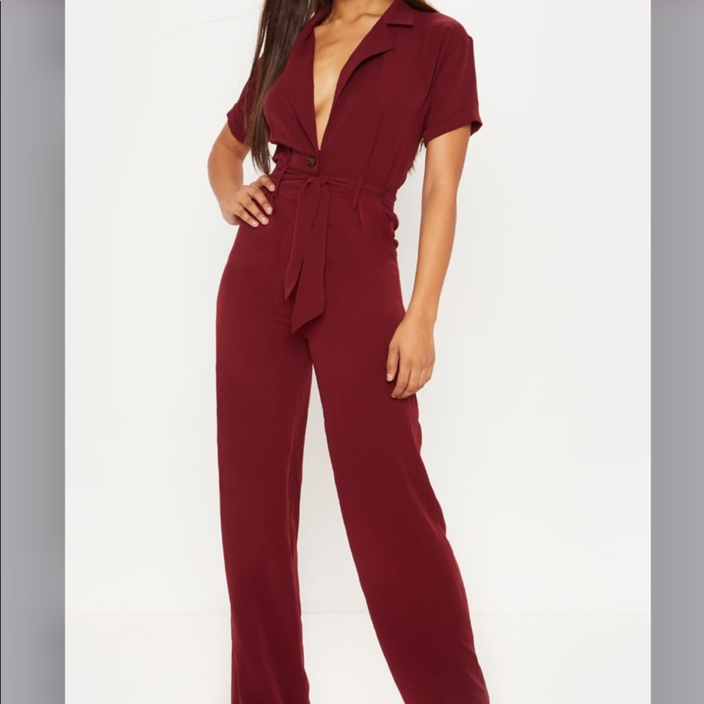 Tall Burgundy Wide Leg Jumpsuit